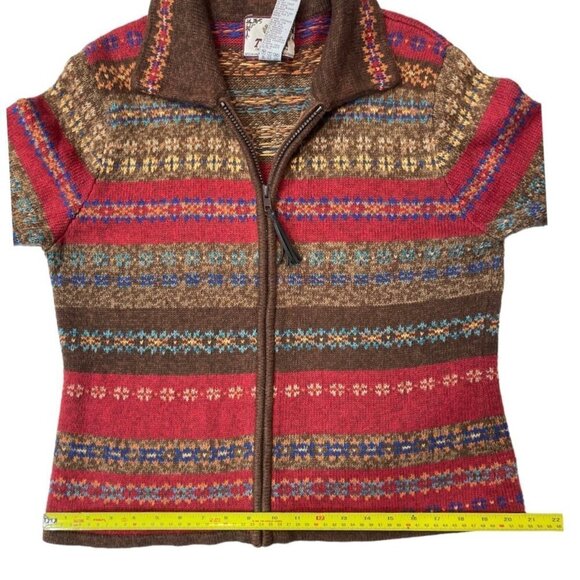 Vintage TIARA INTERNATIONAL Women's Zip Sweater Large Nordic Tribal Red Multi - Picture 9 of 14